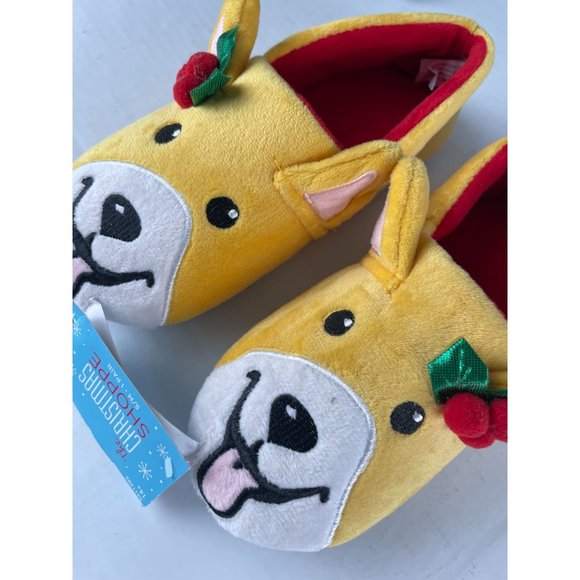 Kids S/M CHRISTMAS SHOPPE dog with mistletoe indoor slip-on slippers - Picture 2 of 5
